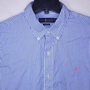 Ralph Lauren Shirt Mens XL Striped Blue, White Pony Classic Fit